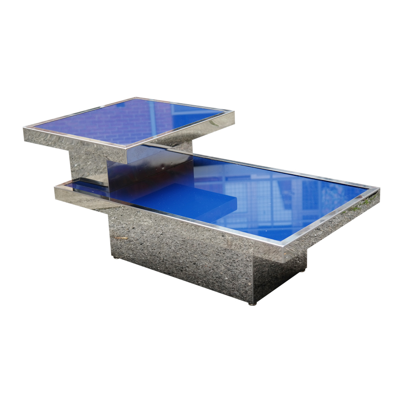 Chrome and blue glass step table